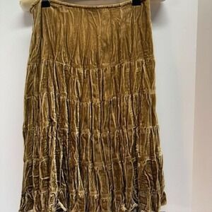 CACHE Crushed Velvet Tiered Ruffle Skirt Gold Womens Size 8 Whimsy Goth